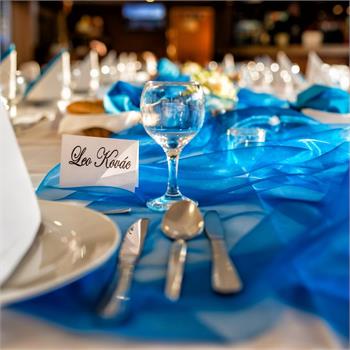 Table Decorations: white and blue